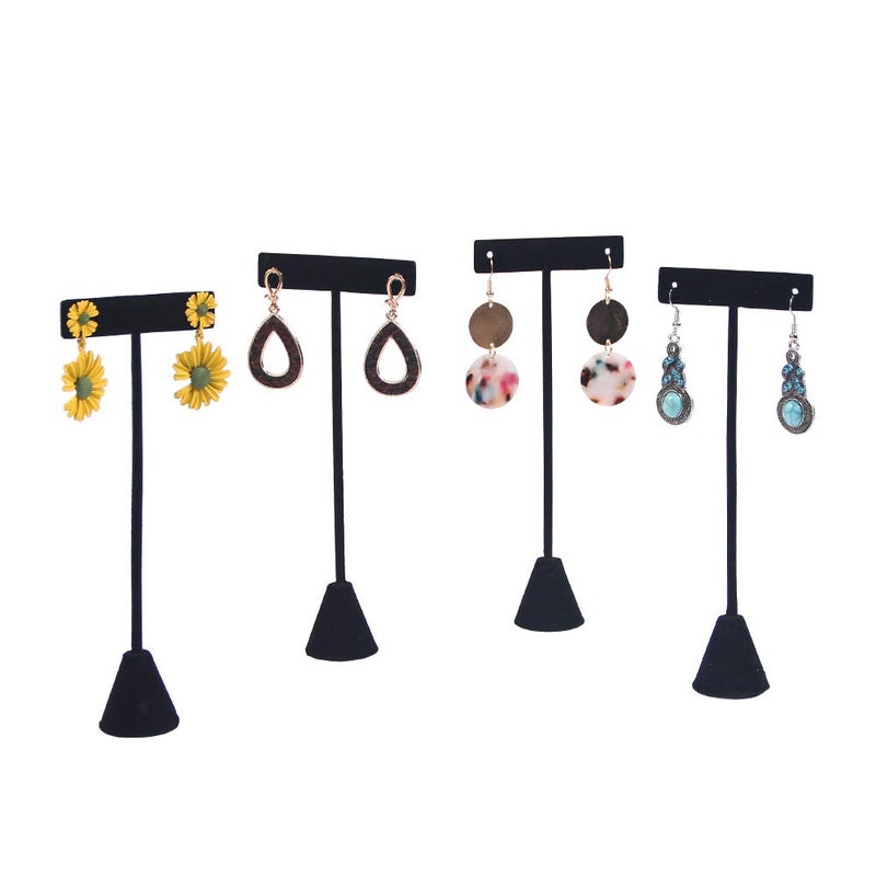 Coward 4pcs/Set 6.5" T-Shape Earring Stand,Jewelry Organizer Black Velvet Stud Earring Display Holder For Selling(6.5" H) - Image 1